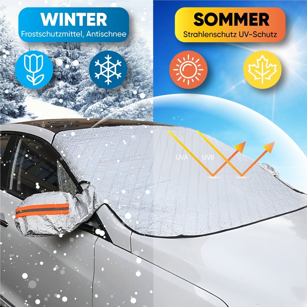 Scheibenabdeckung Winter, Frontscheibenabeckung mit Spiegelschutz - Prezisga Zubehör